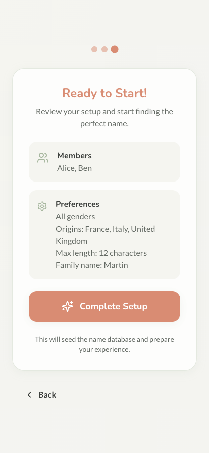 Onboarding step 3: review and complete setup
